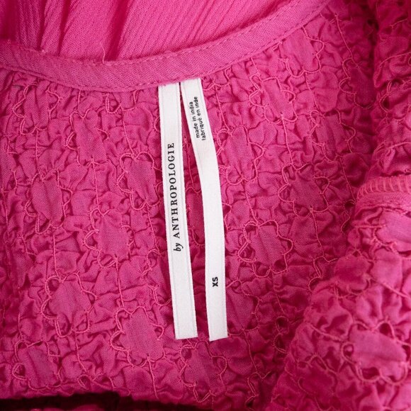 ✨ Anthropologie Strapless Smocked Cover Up Gauze Dress Hot Pink XS/ S - Picture 6 of 14